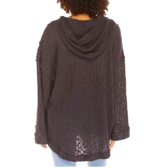 FREE PEOPLE Baja Babe Hooded Hacci Sweater NWT Size Small Washed Black - Picture 4 of 8